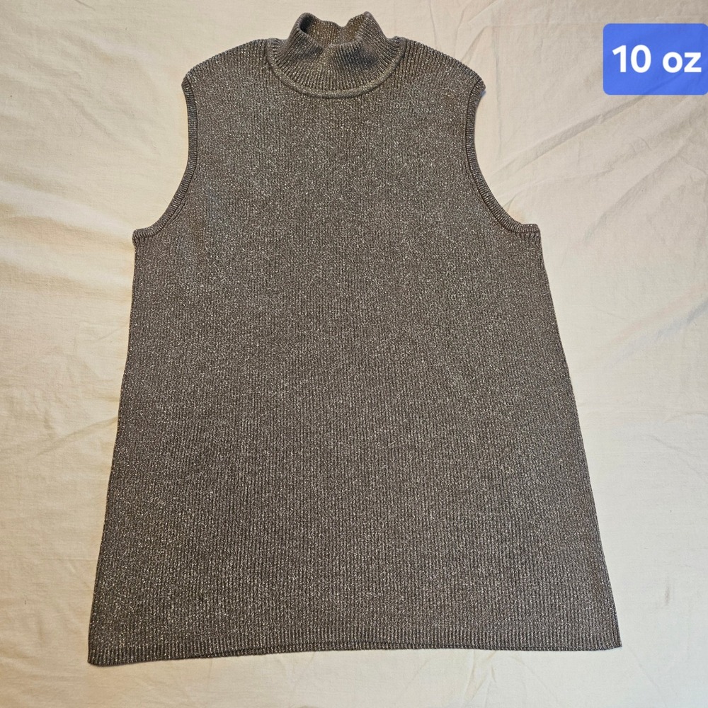 Preswick & Moore Women Silver Metallic Mock‎ Neck Sleeveless Sweater Top Large